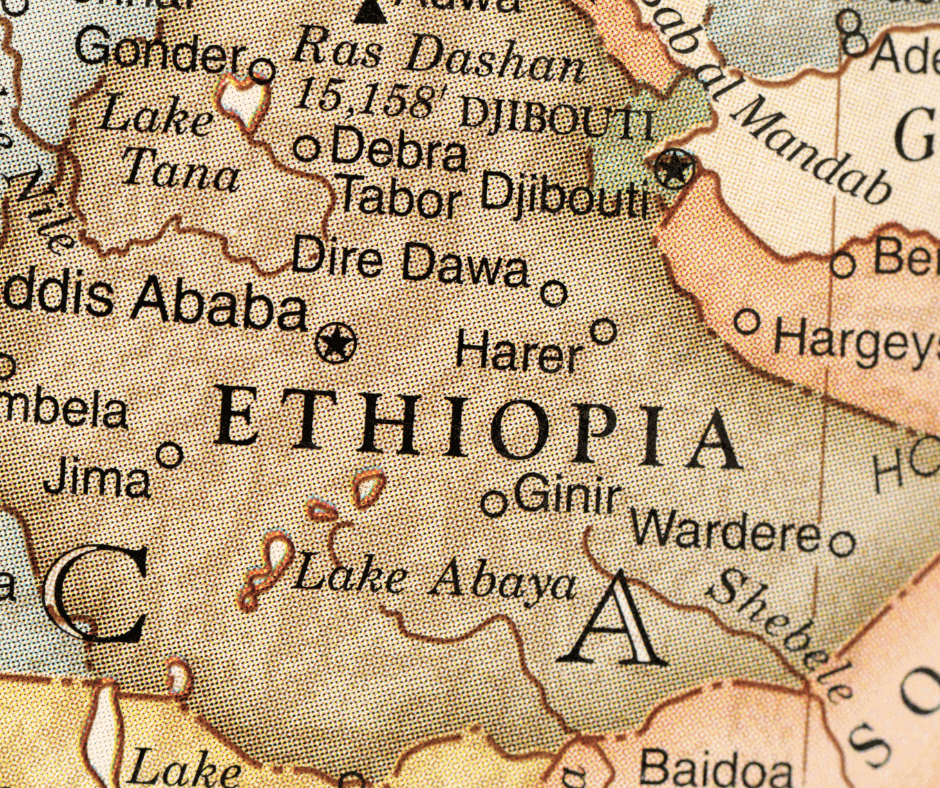 The map of ethiopia on a paper