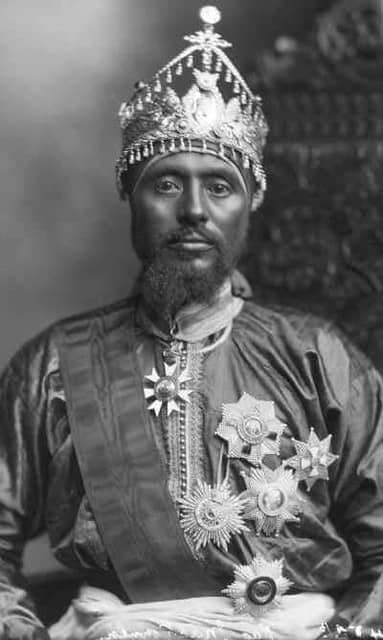 Vintage photo of Ras Makonnen Wolde Mikael Guddesa of Harrar wearing a crown.