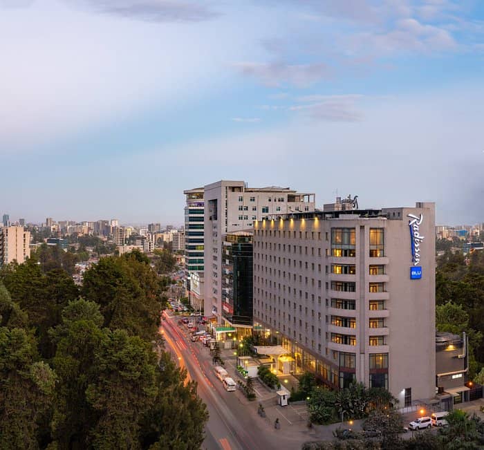 The Radisson Blu Hotel, Addis Ababa, situated in the heart of the city.